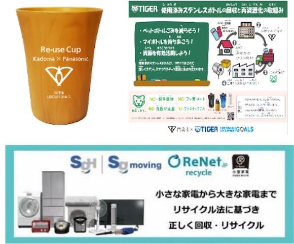 リユースカップ、マイボトル回収ポスター、小型家電回収バナー